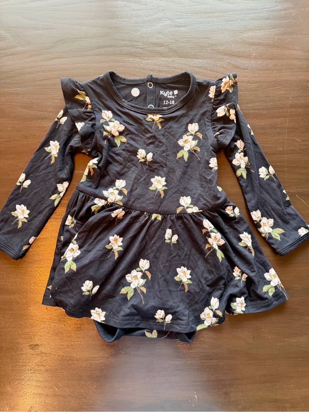 Kyte Baby Midnight Magnolia Bamboo Twirl Bodysuit Dress 12-18M NWOT